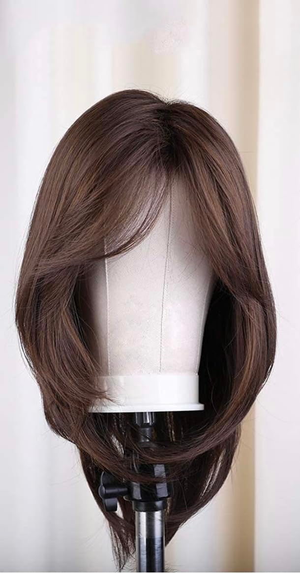 ASSU 20 Inch Brown Long Layered Synthetic Hair Wig for Women | Natural Straight Shoulder-Length Style | Washable Lightweight Breathable Cap with Wig Cap - Image 2