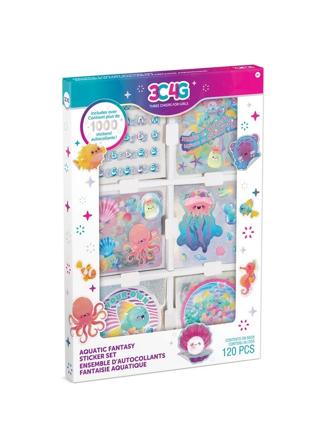 3C4G: Aquatic Fantasy Sticker Set - 120 Sheets w/ 1000+ Ocean-Inspired Stickers, Holographic Foil & Glitter Finishes, Three Cheers for Girls, Kids 6+ - Image 1