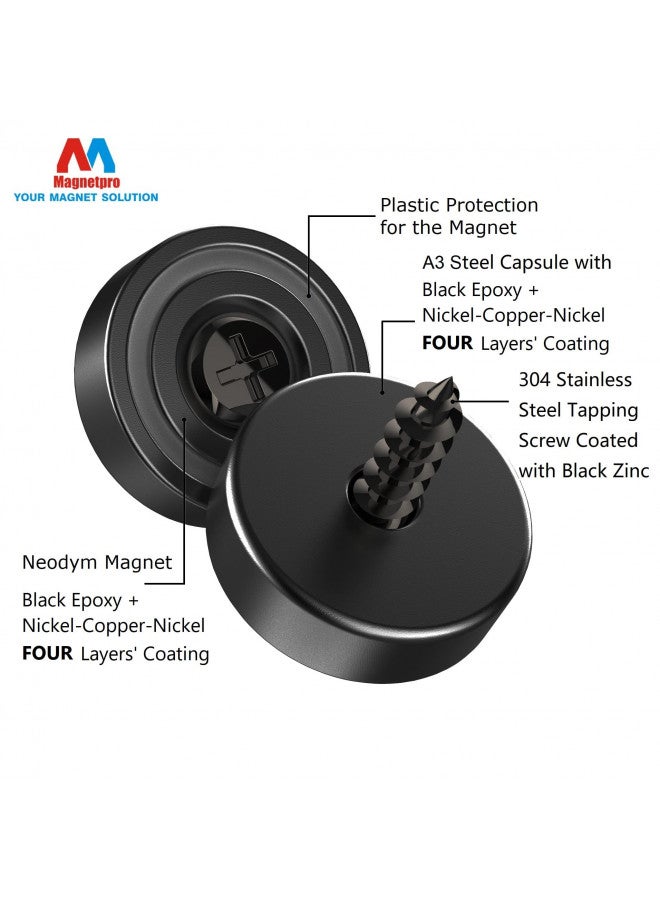 Magnetpro مغناطيس مغنتبرو 12 قطعة بقوة 25 رطل، مغناطيس قوي بحجم 0.79"*0.28" مع كبسولة فولاذية، مغناطيسات وعائية سوداء مع نظيرات سوداء وبراغي سوداء - Image 2