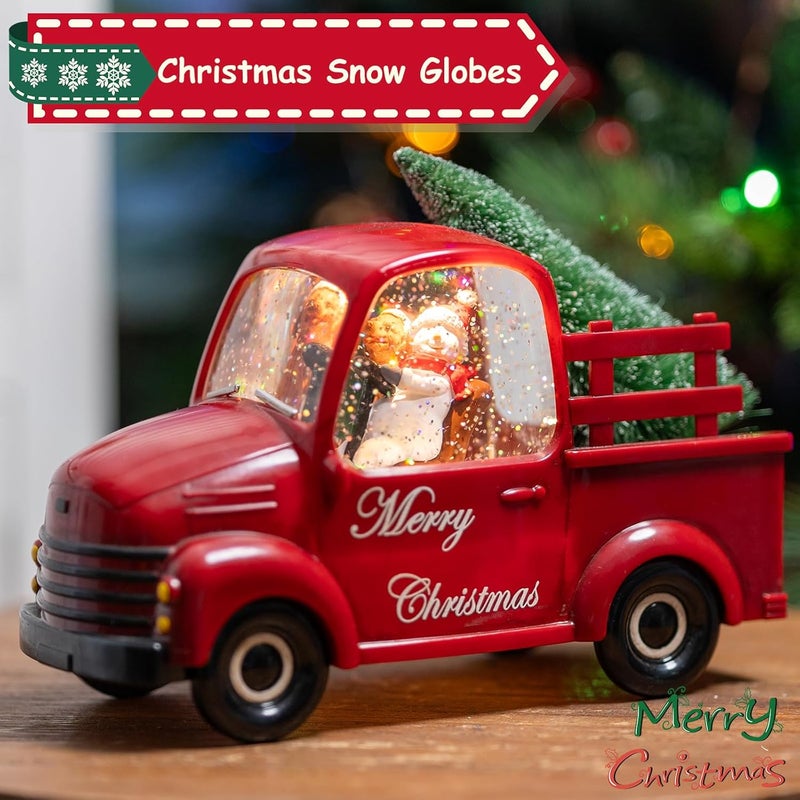 MXwcy Snowman Christmas Snow Globes Red Truck Carrying Christmas Tree Water Lantern, 8 Christmas Music, Holiday Decorations Gifts for Family, Children or Friends - Image 5