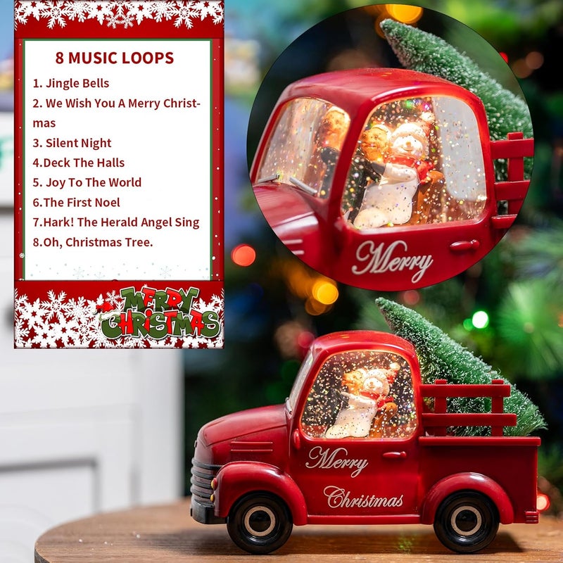 MXwcy Snowman Christmas Snow Globes Red Truck Carrying Christmas Tree Water Lantern, 8 Christmas Music, Holiday Decorations Gifts for Family, Children or Friends - Image 4