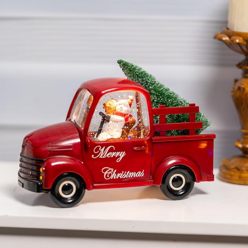 MXwcy Snowman Christmas Snow Globes Red Truck Carrying Christmas Tree Water Lantern, 8 Christmas Music, Holiday Decorations Gifts for Family, Children or Friends - Image 3