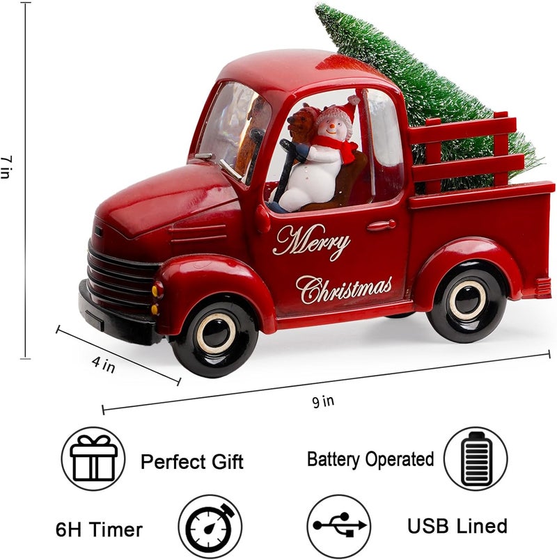 MXwcy Snowman Christmas Snow Globes Red Truck Carrying Christmas Tree Water Lantern, 8 Christmas Music, Holiday Decorations Gifts for Family, Children or Friends - Image 2