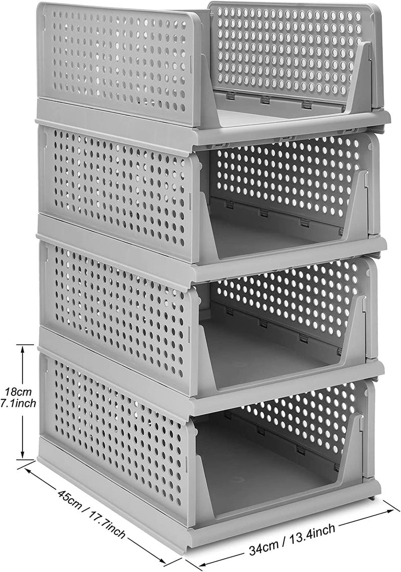JEYANG Folding Wardrobe Organizer Plastic Stackable Clothe Closet Self Storage Container, Rectangular Cupboard for Kitchen, Home and Bathroom (Pack of 10 (Large Grey)) - Image 2