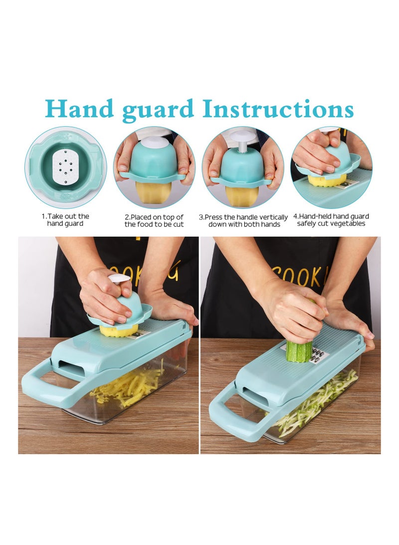 KASTWAVE 14 in 1 Vegetable Chopper, Multifunctional Mandoline Slicer Dicer Household Kitchen Manual Julienne Grater Cutter for Onion, Garlic, Carrot, Potato, Fruit, Salad Blue - Image 5