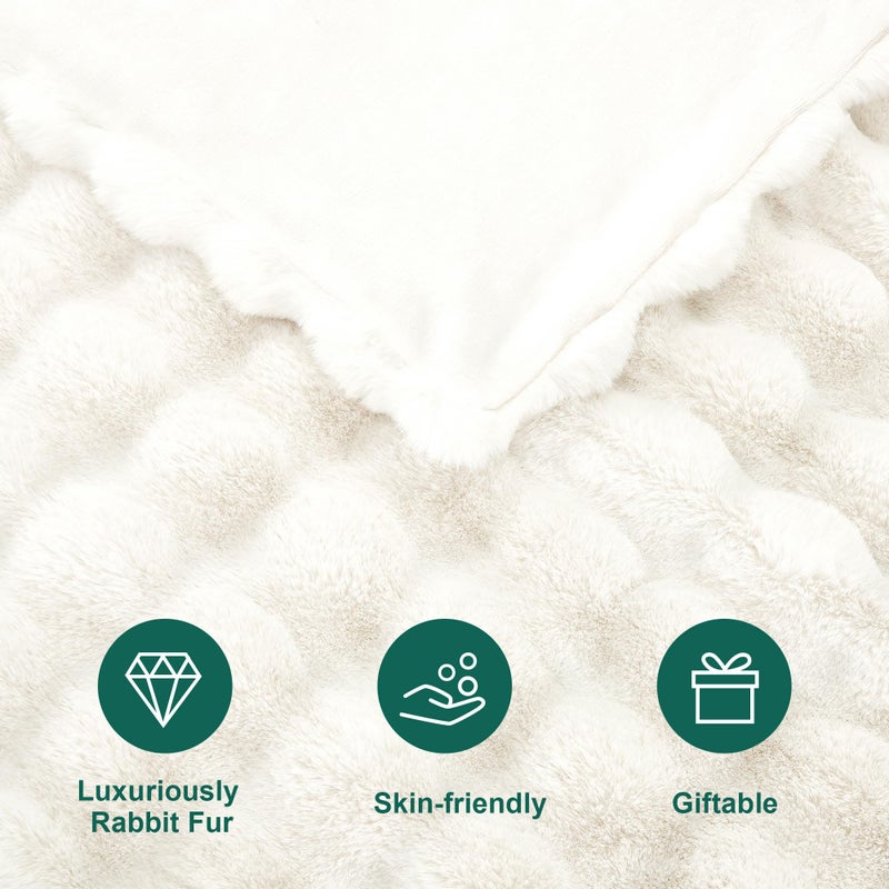 DREAMNINE Decorative Soft Thick Fuzzy Faux Rabbit Fur Throw Blanket for Couch Sofa, Reversible Plush Warm Fleece Fluffy Blanket for Winter, Luxury Cute Cozy Furry Blanket for Bed,50" x 60",Cream White - Image 5