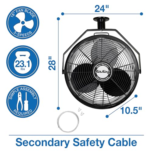 Air King 9718 18-Inch Industrial Grade Ceiling Mount Fan,Black - Image 4