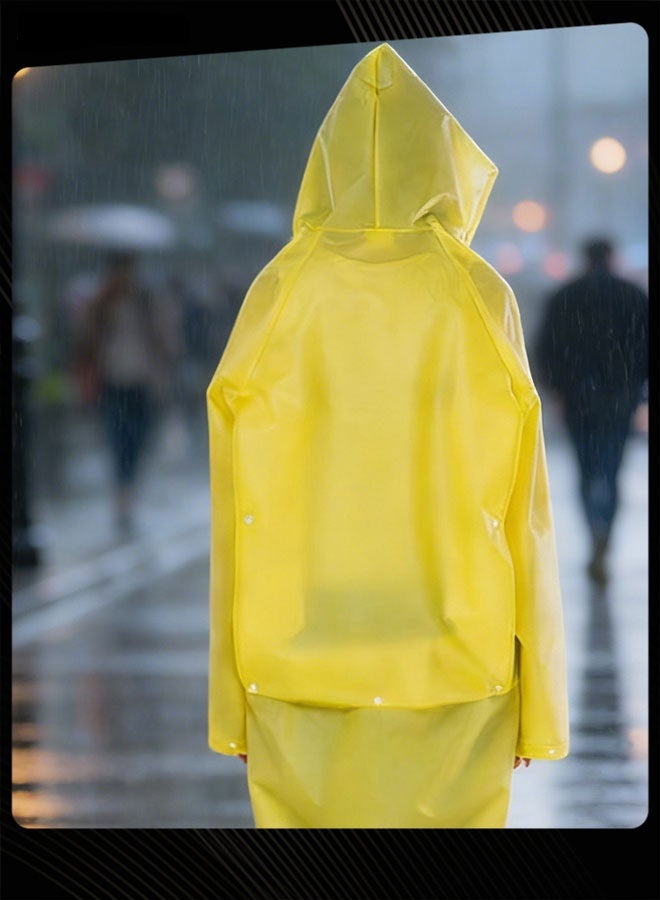 بلولانز معطف إيفا طويل وواقٍ من المطر للسفر الخارجي بغطاء للرأس مع مساحة لحقيبة دراسية أصفر - Image 3