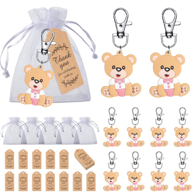 Tenare 40 Sets Baby Shower Favors Guests Return Gifts Including Animal Keychains Organza Bags and Thank You Tags for Theme Party Favor Boys Girls Birthday Party Supplies Pink