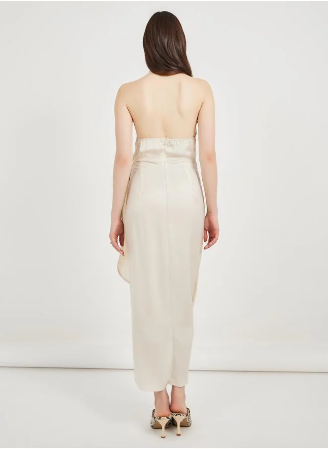 ستايلي Halter Neck Wrap Midi Dress with Tie Up Detail