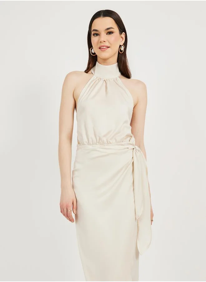 ستايلي Halter Neck Wrap Midi Dress with Tie Up Detail