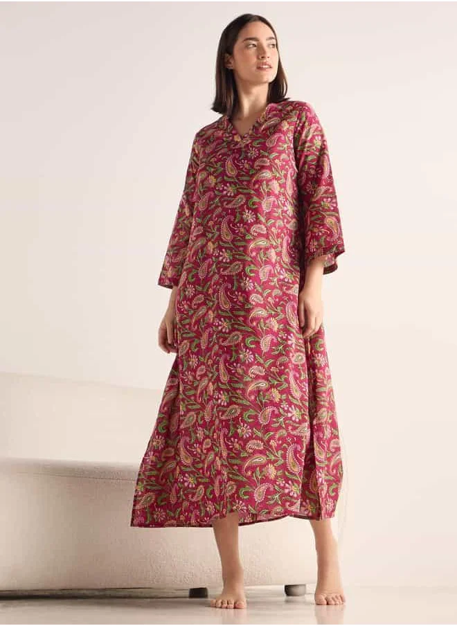 فاف Paisley Print Satin Night Dress