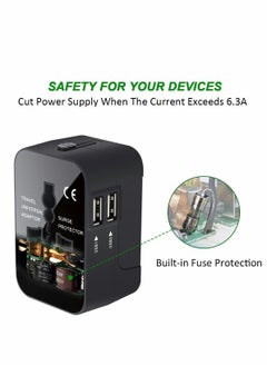 Excefore Travel Adapter, Universal All in One Worldwide Travel Adapter Power Converters Wall Charger AC Power Plug Adapter with Dual USB Charging Ports for Asia Europe UK AUS and USA (Black)  - Image 5