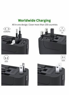 Excefore Travel Adapter, Universal All in One Worldwide Travel Adapter Power Converters Wall Charger AC Power Plug Adapter with Dual USB Charging Ports for Asia Europe UK AUS and USA (Black)  - Image 2