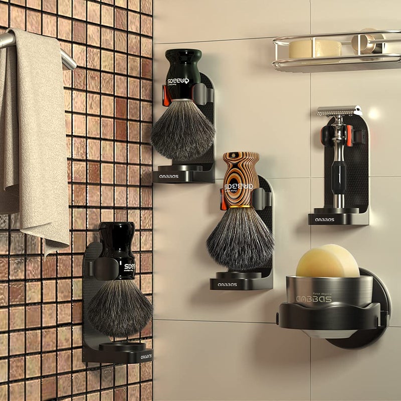 Anbbas Synthetic Badger Shaving Brush and Bowl with Black ABS Wall Mounting Type Holders for Soap Bowl and Brush for Men Wet Shave - Image 2