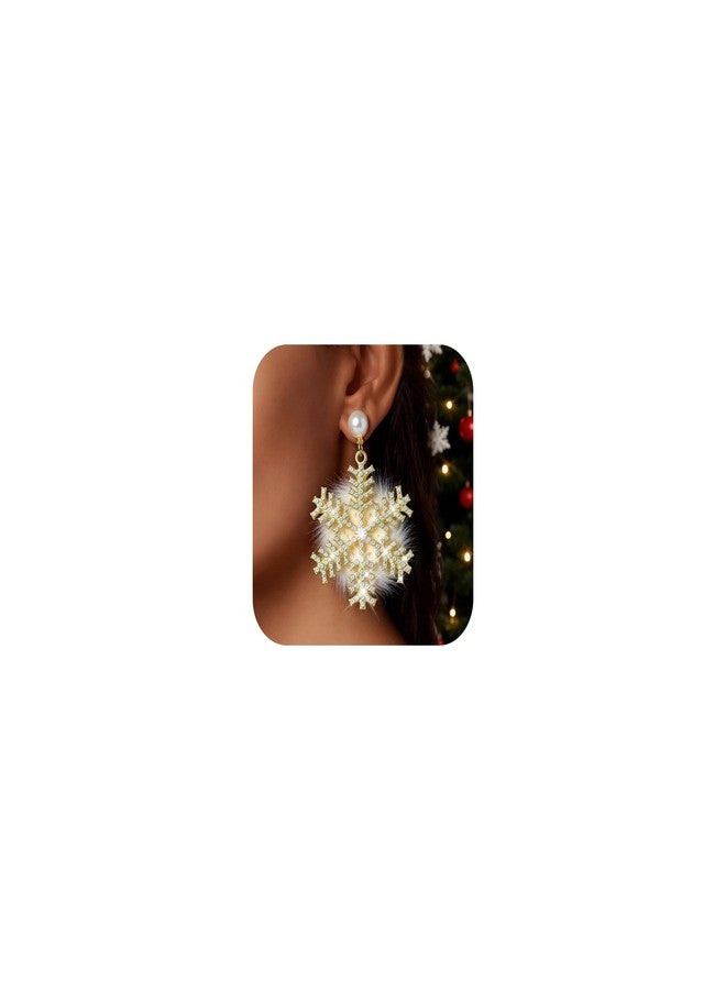 Dcfywl731 Christmas Snowflake Earrings for Women Pearl Studs Fluffy Snowflake Dangle Earrings Winter Christmas Jewelry Gifts Outfits Accessories Decorations - Image 1