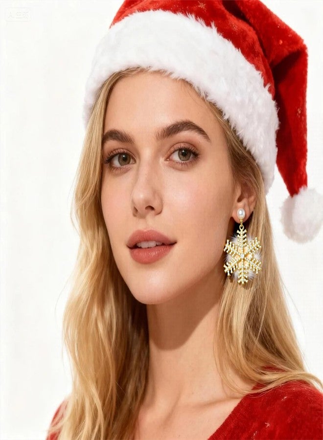 Dcfywl731 Christmas Snowflake Earrings for Women Pearl Studs Fluffy Snowflake Dangle Earrings Winter Christmas Jewelry Gifts Outfits Accessories Decorations - Image 3