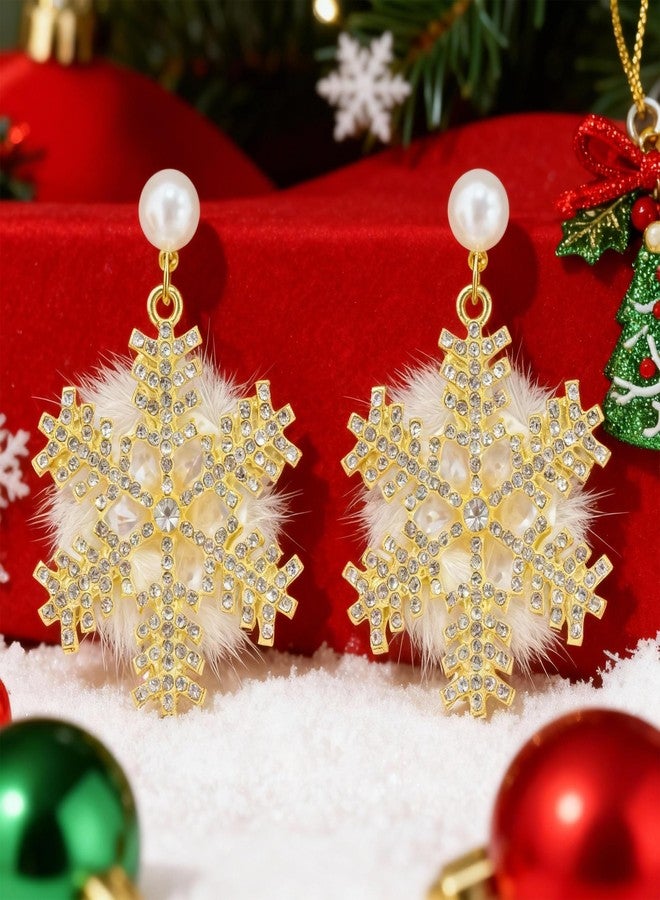Dcfywl731 Christmas Snowflake Earrings for Women Pearl Studs Fluffy Snowflake Dangle Earrings Winter Christmas Jewelry Gifts Outfits Accessories Decorations - Image 4