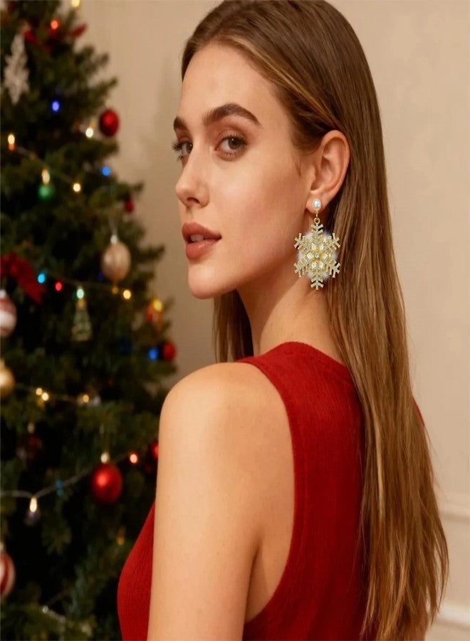 Dcfywl731 Christmas Snowflake Earrings for Women Pearl Studs Fluffy Snowflake Dangle Earrings Winter Christmas Jewelry Gifts Outfits Accessories Decorations - Image 2