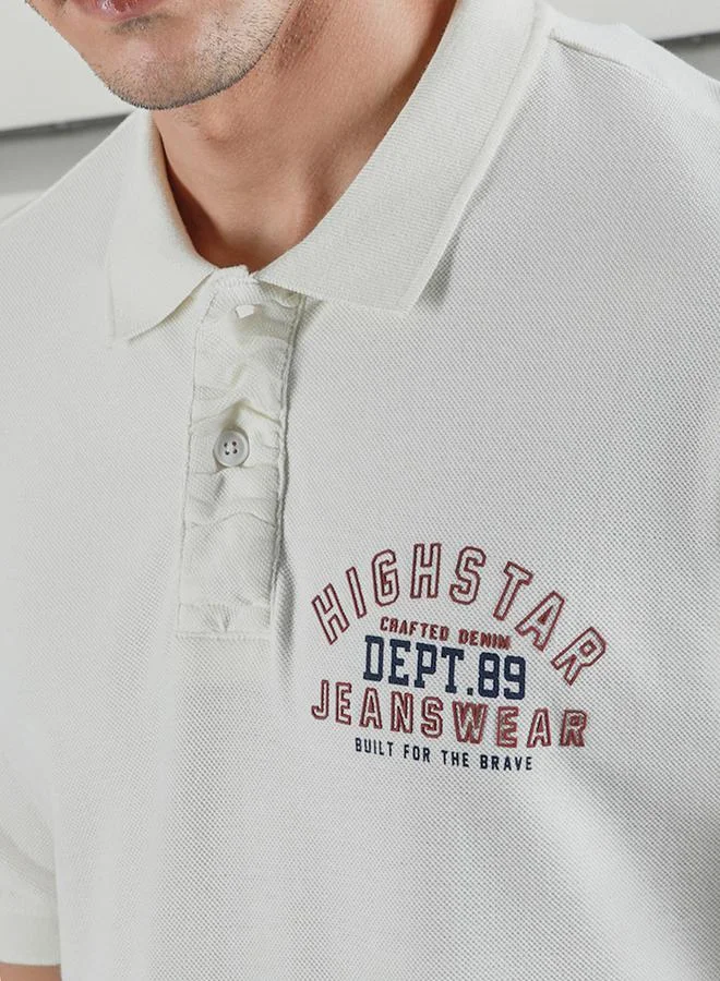 HIGH STAR HIGH STAR Slogan Print Regular Fit Polo Neck T-Shirt