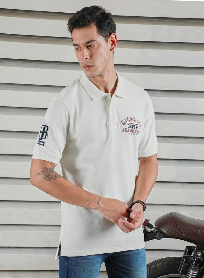 HIGH STAR Slogan Print Regular Fit Polo Neck T-Shirt - Image 2