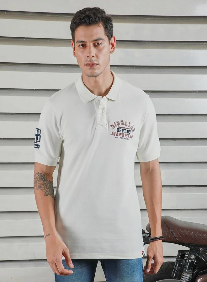 HIGH STAR HIGH STAR Slogan Print Regular Fit Polo Neck T-Shirt
