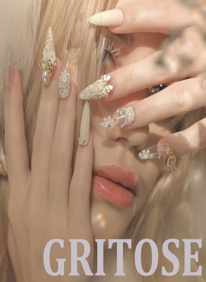 GRITOSE 24pcs Long Coffin Press on Nail Colorful Fake Nails with designs Acrylic Press ones Glitter Gradient Stick on Nail Full Cover Reusable Glue on Nails for Women Summer Manicure - Image 5