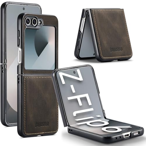 japezop Compatible with Samsung Galaxy Z Flip 6 CaseZ Flip 7 FE CaseSoft Leather Phone Case with Hard Shockproof Back Cover Slim Durable for Galaxy Z Flip 6 Z Flip 7 FE Coffee - Image 1