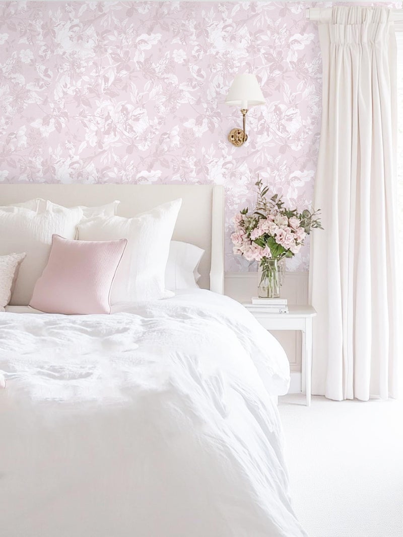 Dimoon 17.3" X 78.7" Peel and Stick Wallpaper Floral Boho Pink Contact Paper Bird Cute Girl Modern Wall Paper Renter Friendly Waterproof Removable Self Adhesive Bedroom Kitchen Dorm Cabinets Vinyl - Image 4