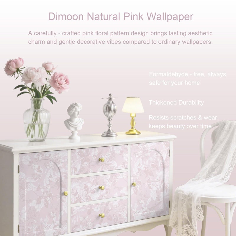 Dimoon 17.3" X 78.7" Peel and Stick Wallpaper Floral Boho Pink Contact Paper Bird Cute Girl Modern Wall Paper Renter Friendly Waterproof Removable Self Adhesive Bedroom Kitchen Dorm Cabinets Vinyl - Image 2