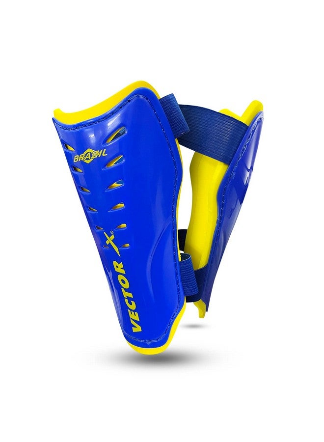 Vector X Football Shinguard with Adjustable Velcro for Boys Kids ( Blue/Yellow, Small/Medium) | for Football Games Matches, Training | Light Weight & Breathable - Image 1