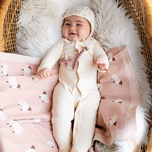 Bleu La La Luxury Knit Baby Receiving Blanket - 100% Cotton Soft Cozy Lightweight Receiving Swaddler Blanket for Shower Gift Registry for Newborns Infants Toddlers (Sheep - Light Pink) - Image 4