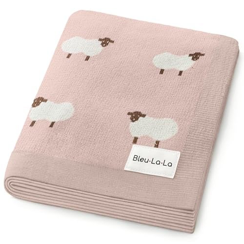 Bleu La La Luxury Knit Baby Receiving Blanket - 100% Cotton Soft Cozy Lightweight Receiving Swaddler Blanket for Shower Gift Registry for Newborns Infants Toddlers (Sheep - Light Pink) - Image 1