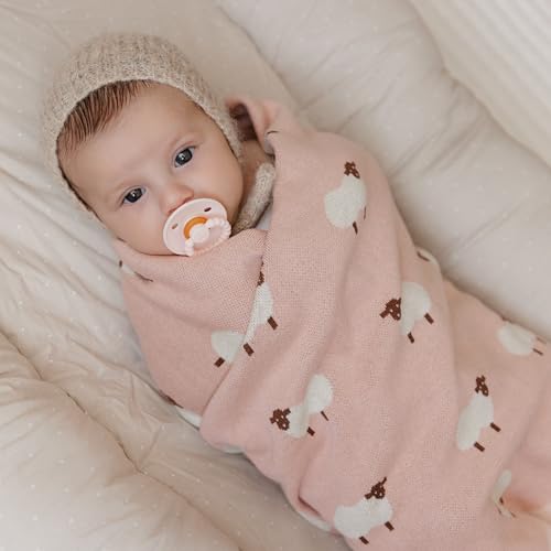 Bleu La La Luxury Knit Baby Receiving Blanket - 100% Cotton Soft Cozy Lightweight Receiving Swaddler Blanket for Shower Gift Registry for Newborns Infants Toddlers (Sheep - Light Pink) - Image 2