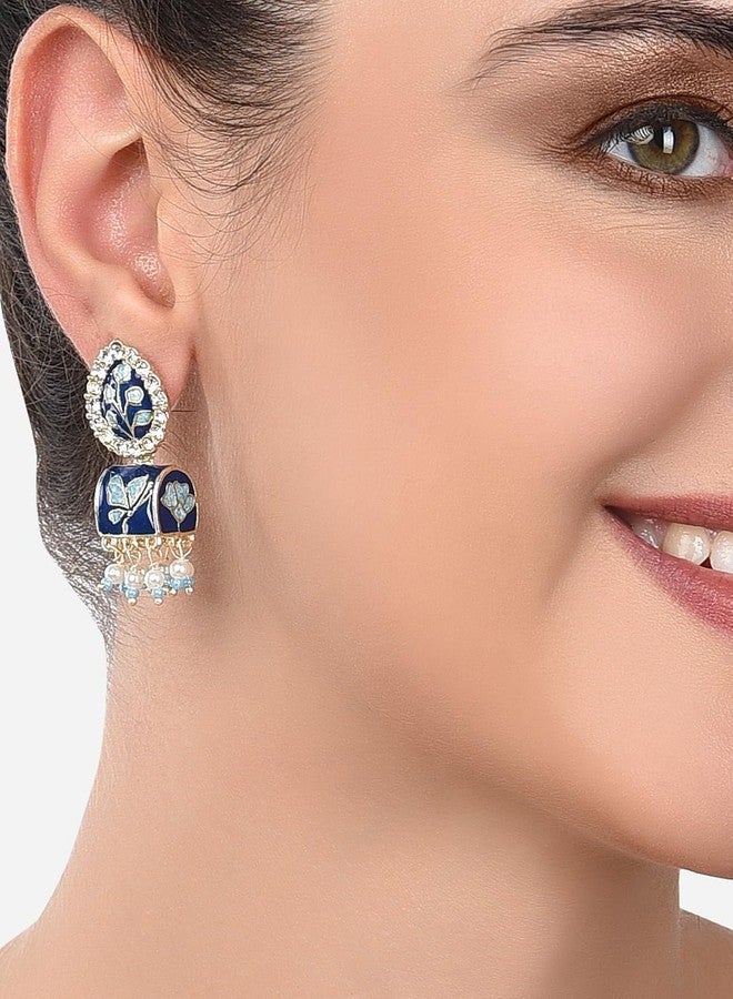 Zaveri Pearls زافيري بيرلز مجموعة من حلقتين من أقراط ميناكاري جومكي باللونين الأزرق والأخضر النعناعي للنساء-ZPFK18339 - Image 3