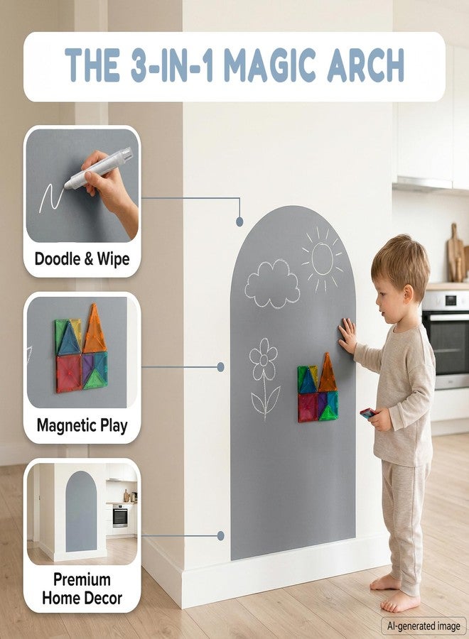 Qiytecno Magnetic Arch Wall Decal: Small 15.7" x 31.5" Peel and Stick Chalkboard with Strong Adhesive - Montessori-Inspired Spaces & Playroom Decor for Toddlers Ages 1-5 (Quiet Gray) - Image 4