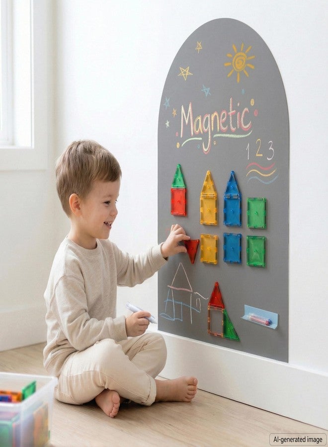 Qiytecno Magnetic Arch Wall Decal: Small 15.7" x 31.5" Peel and Stick Chalkboard with Strong Adhesive - Montessori-Inspired Spaces & Playroom Decor for Toddlers Ages 1-5 (Quiet Gray) - Image 1