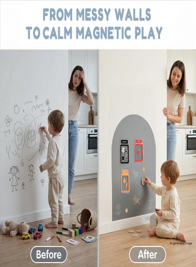 Qiytecno Magnetic Arch Wall Decal: Small 15.7" x 31.5" Peel and Stick Chalkboard with Strong Adhesive - Montessori-Inspired Spaces & Playroom Decor for Toddlers Ages 1-5 (Quiet Gray) - Image 2