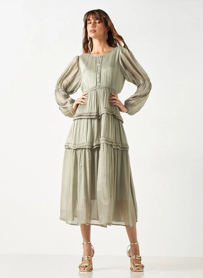 2Xtremz 2Xtremz Textured A-line Tiered Dress with Volume Sleeves