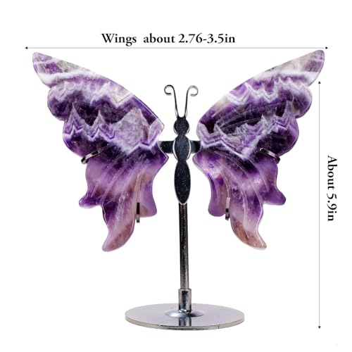 Apengshi Natural Crystal Butterfly Statue Genuine Crystal Figurine Ornament, Amethyst Agate Wings, Home Office Tabletop Decor (Amethyst) - Image 2