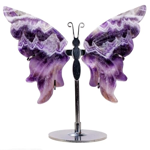 Apengshi Natural Crystal Butterfly Statue Genuine Crystal Figurine Ornament, Amethyst Agate Wings, Home Office Tabletop Decor (Amethyst) - Image 1