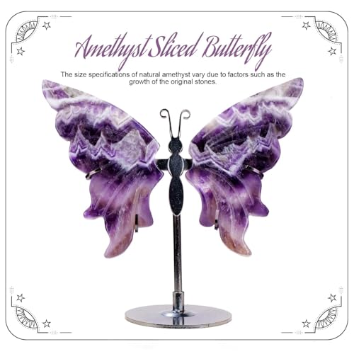 Apengshi Natural Crystal Butterfly Statue Genuine Crystal Figurine Ornament, Amethyst Agate Wings, Home Office Tabletop Decor (Amethyst) - Image 5