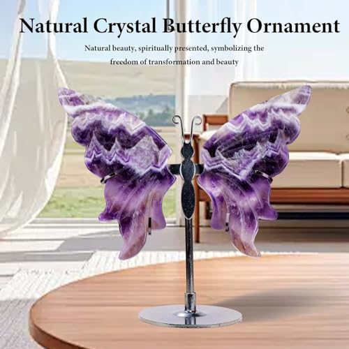 Apengshi Natural Crystal Butterfly Statue Genuine Crystal Figurine Ornament, Amethyst Agate Wings, Home Office Tabletop Decor (Amethyst) - Image 4