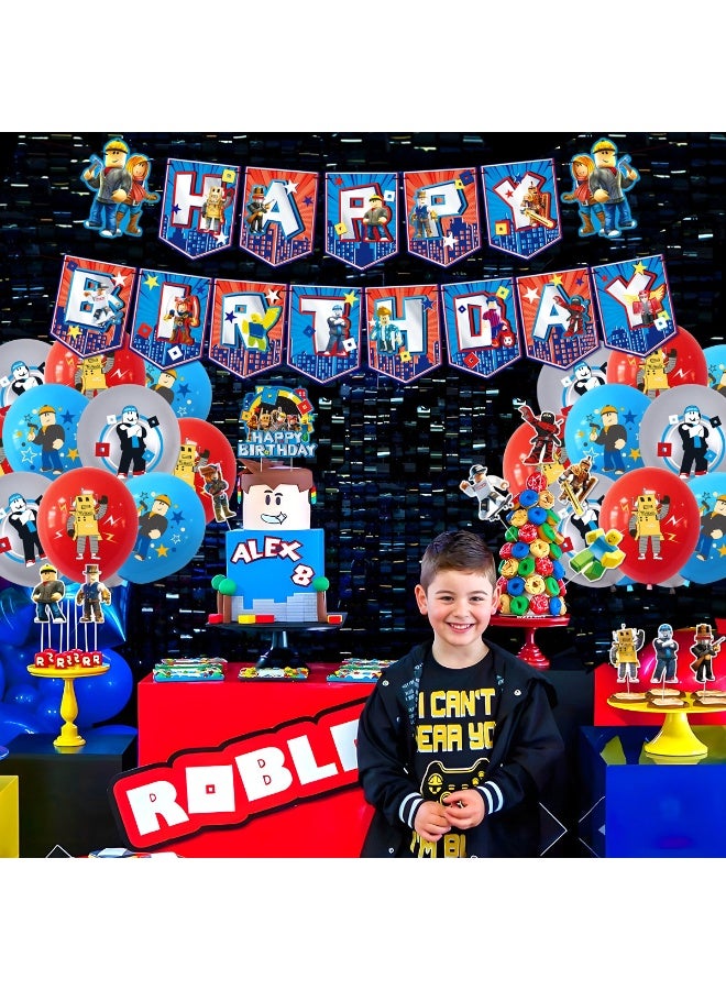 روبلوكس مجموعة زينة حفلات عيد الميلاد بثيم Roblox، لافتة عيد ميلاد سعيد، بالونات لاتكس، زينة كيك وكب كيك لأعياد ميلاد الأطفال - Image 4