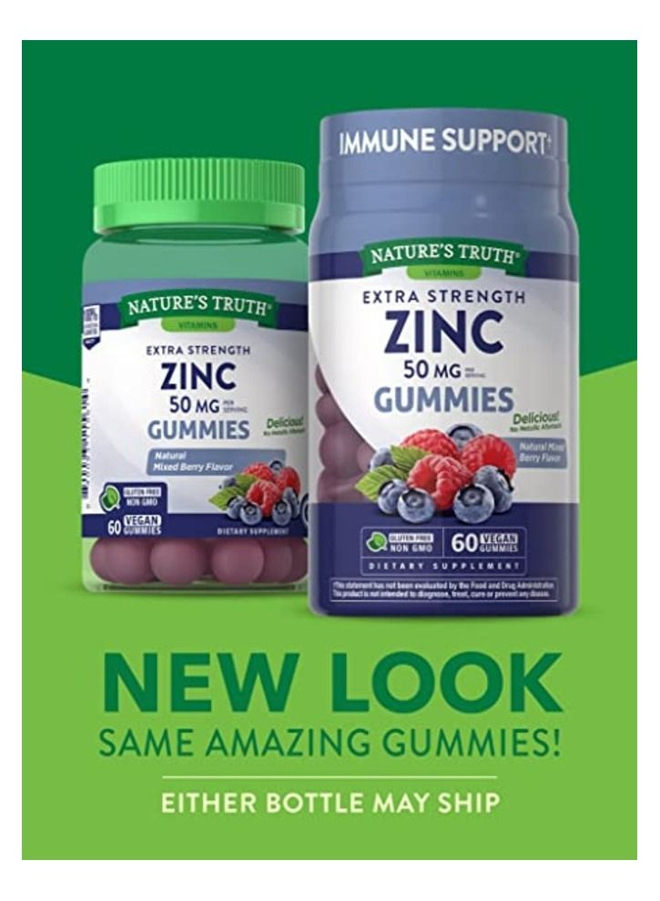 Nature's Truth zinc gummies 50mg 60 count Vegan, NonGMO gluten free supplement mixed berry flavor - Image 3