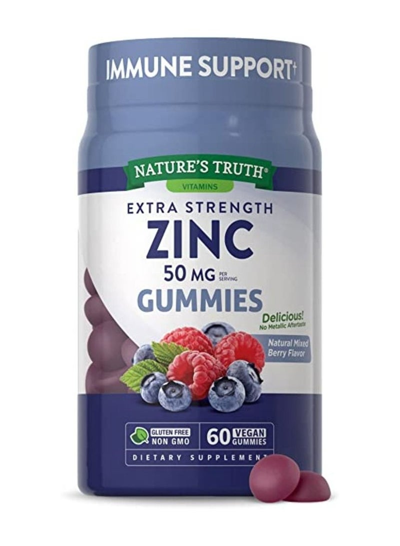Nature's Truth zinc gummies 50mg 60 count Vegan, NonGMO gluten free supplement mixed berry flavor - Image 1