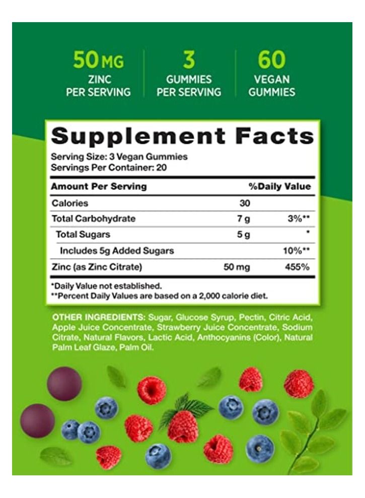 Nature's Truth zinc gummies 50mg 60 count Vegan, NonGMO gluten free supplement mixed berry flavor - Image 2