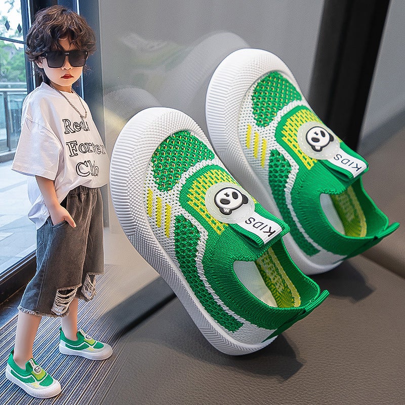 Children'S Sports Shoes Summer Panda Fly Woven Shoes For Boys And Girls Baby Non-Slip Mesh Slip-On Casual Shoes - Image 2