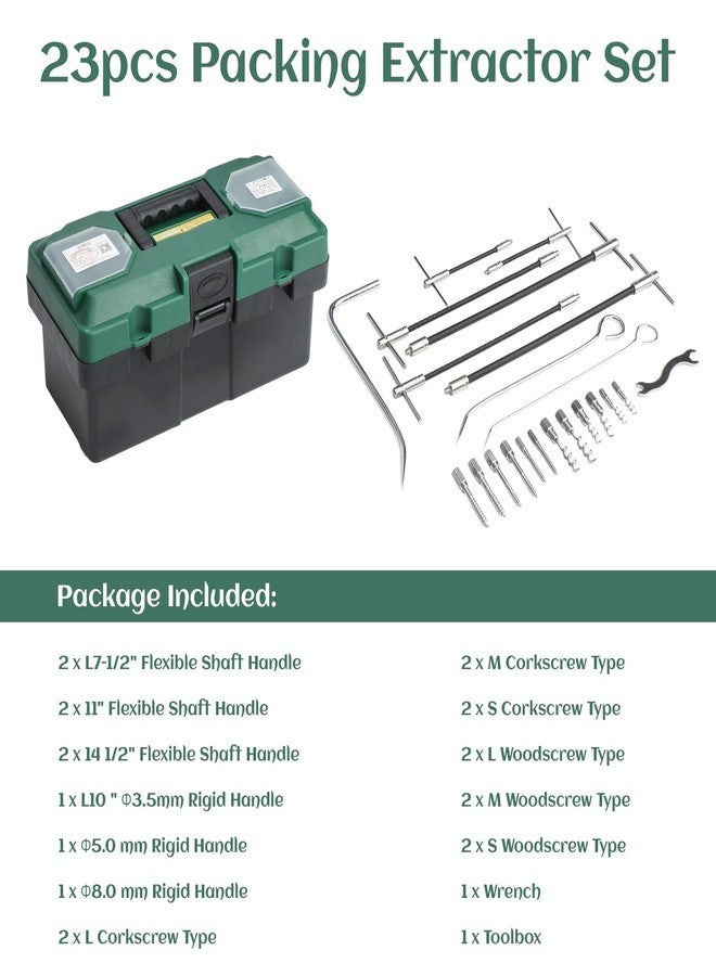 AIWFL 23pcs Packing Extractor Set Stainless Steel Packing Puller Set Packing Tool Set Flexible Packing Hook Sets Includes Flexible Shaft Removeable Tip Corkscrew Type Wrench Toolbox - Image 5