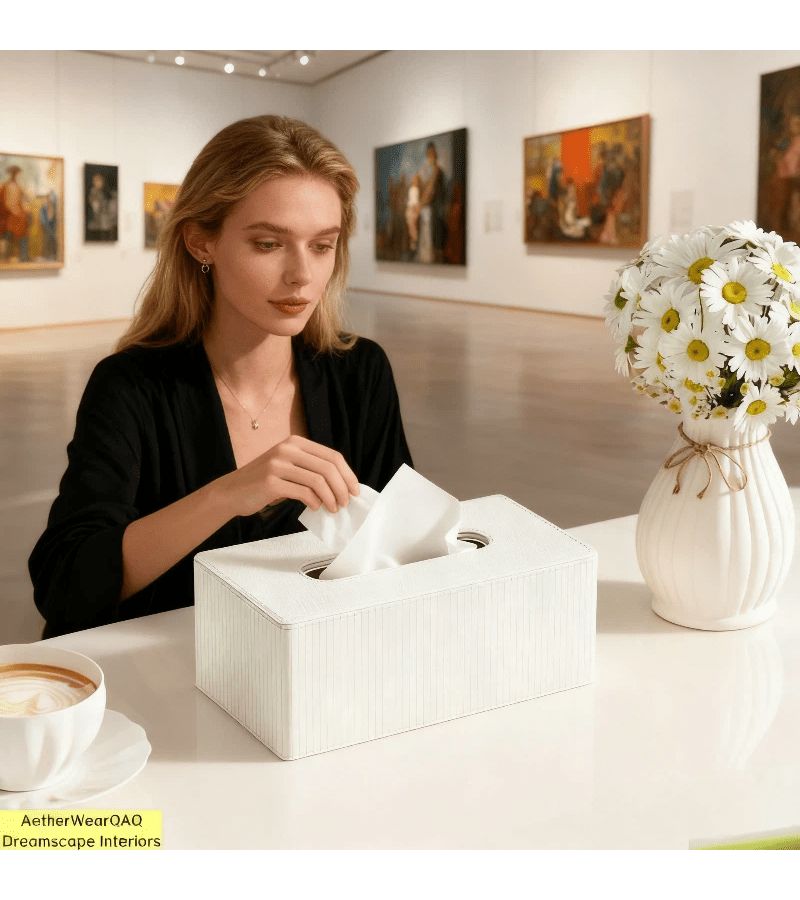 White Striped Tissue Storage Box Dust Proof Large Capacity Thick Durable - Image 4